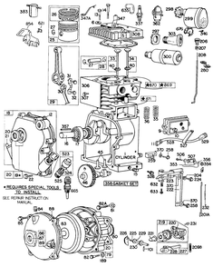 Cyl,gear Case,muffler,piston Diagram and Parts List for  Briggs and Stratton Engine
